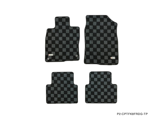 PHASE 2 FLOOR MATS: HONDA CIVIC FK8 (5 DOOR) HATCH DARK GREY, FRONT + REAR P2-CPTFK8FRDG-TP