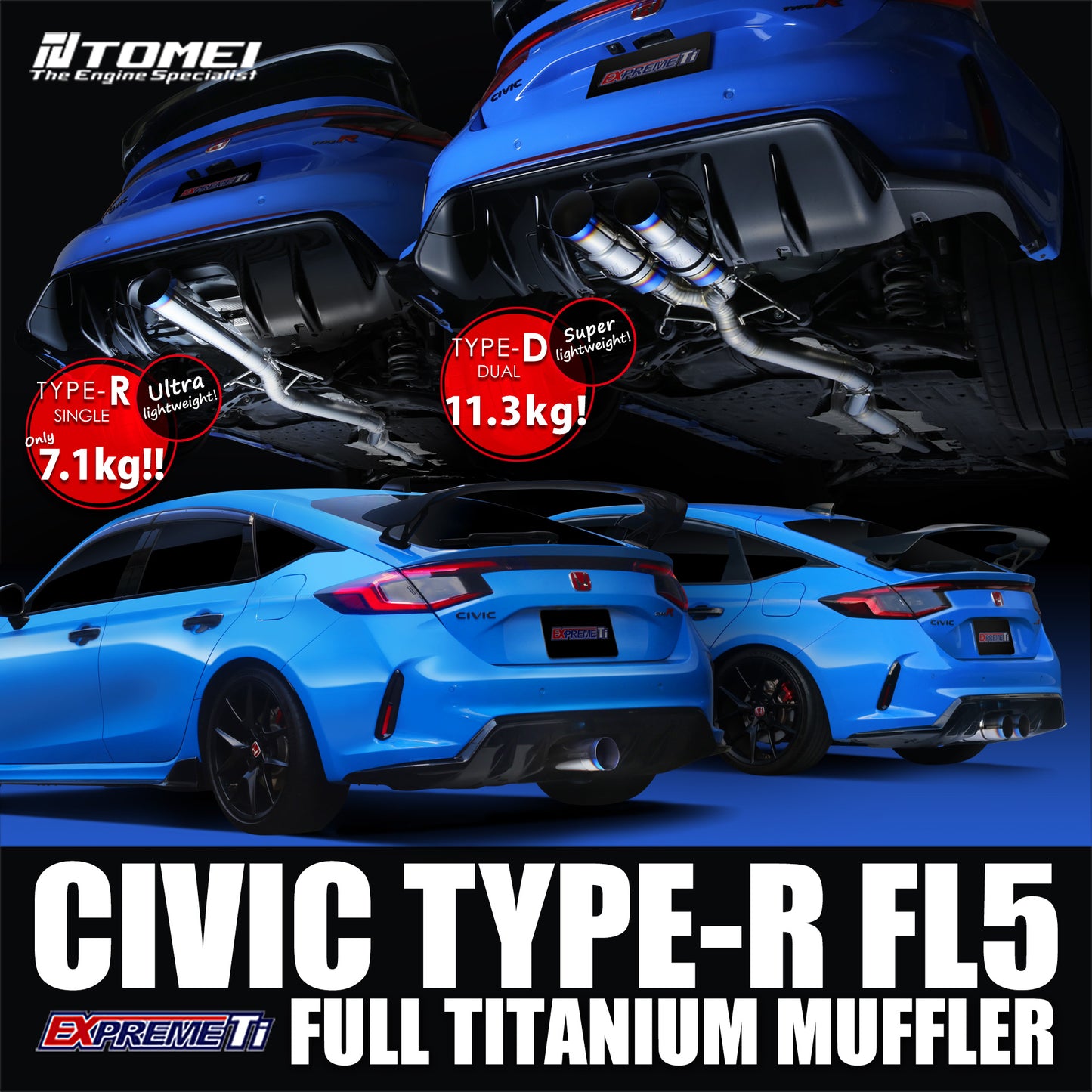 Tomei Full Titanium Expreme Ti Exhaust (Type D / Dual Muffler) - Honda Civic Type R FL5 2023+ Part Number: TOM-TB6090-HN06E