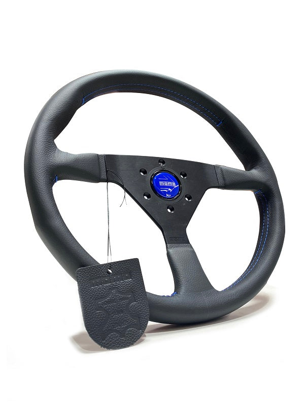 MOMO MONTE CARLO STEERING WHEEL: 350mm/BLUE STITCH MO-MCL35BK6B